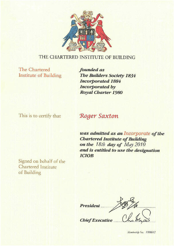 chartered institute of building certificate